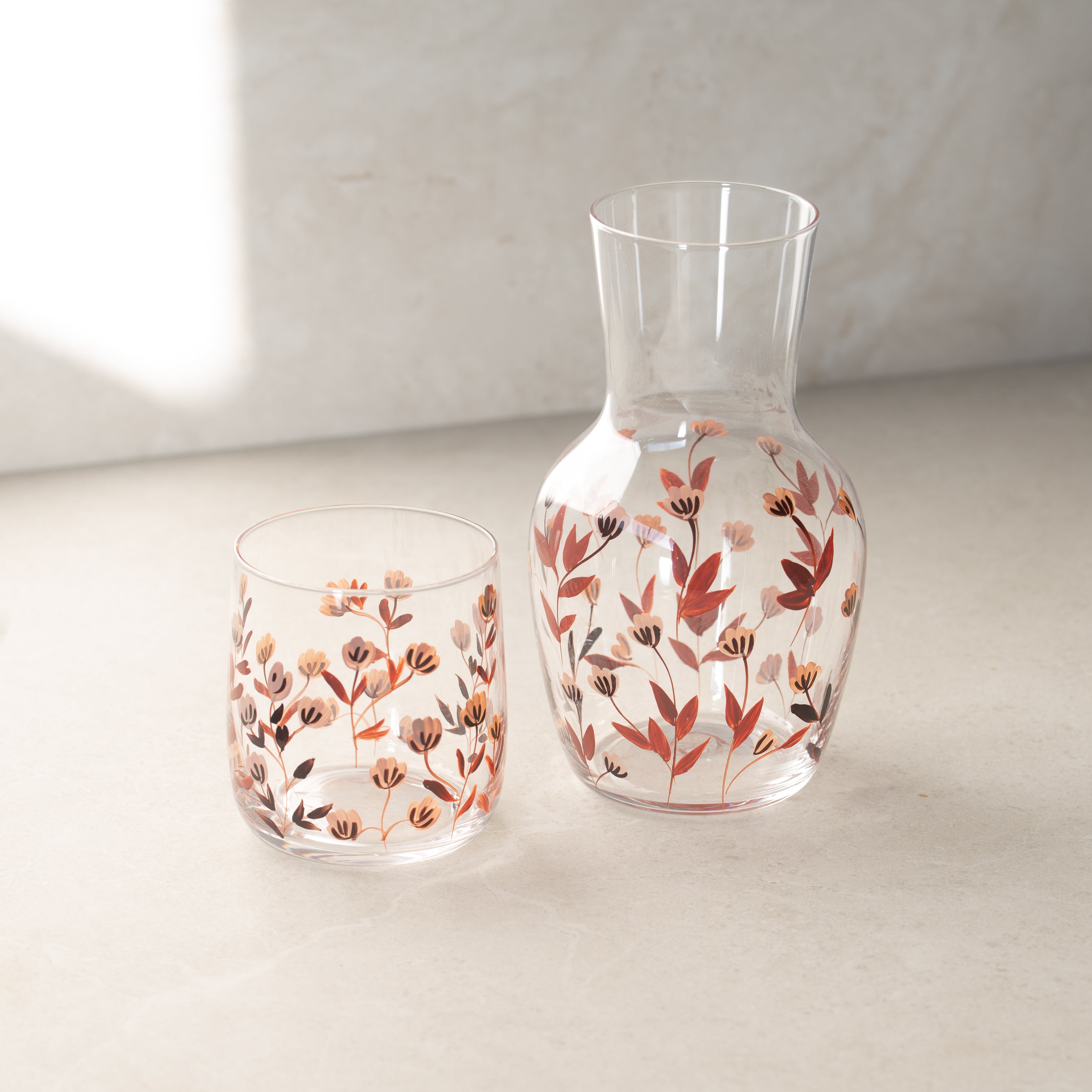 Glass Carafe Set | Hand Painted | Autumn Vine