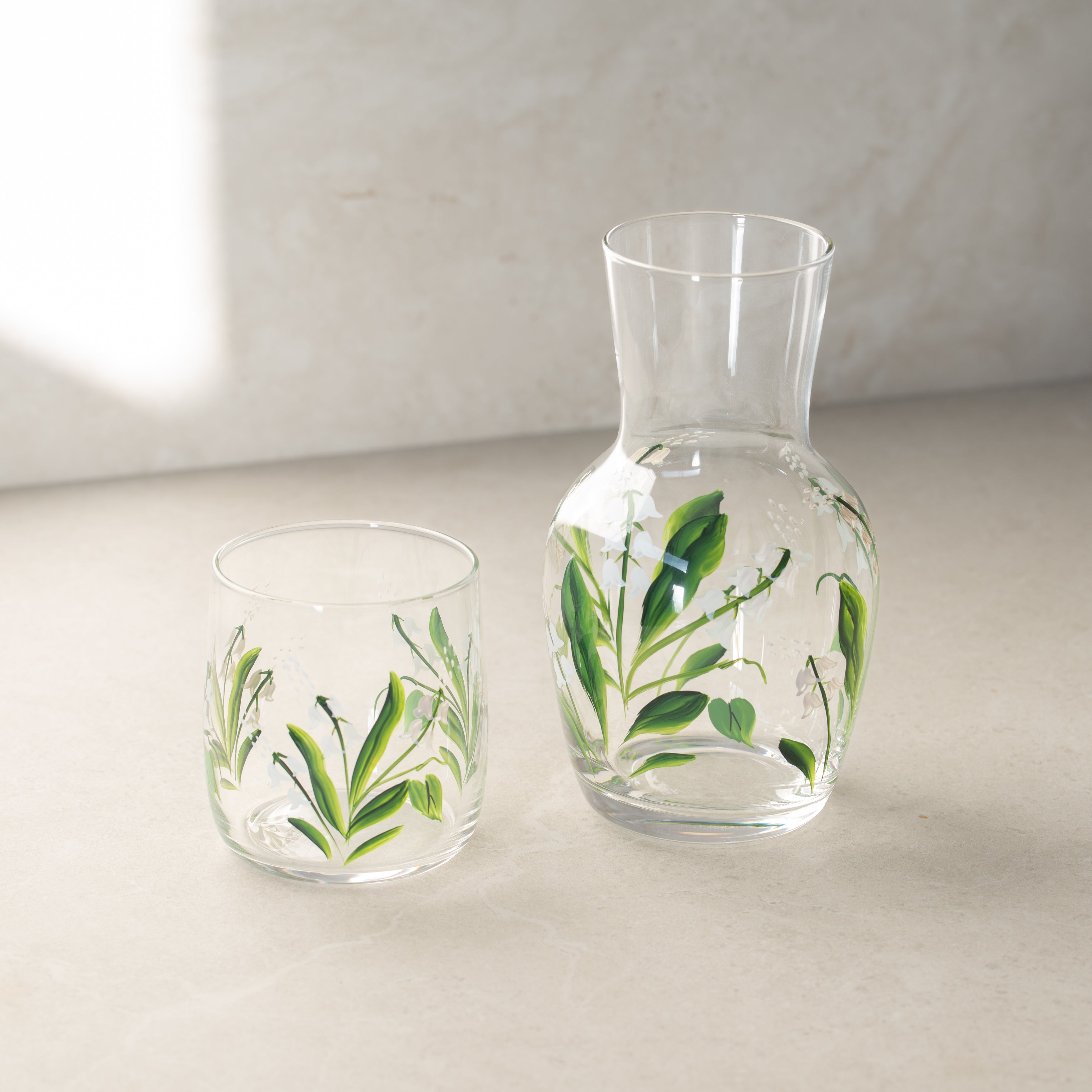 Glass Carafe Set | Hand Painted | Lillies