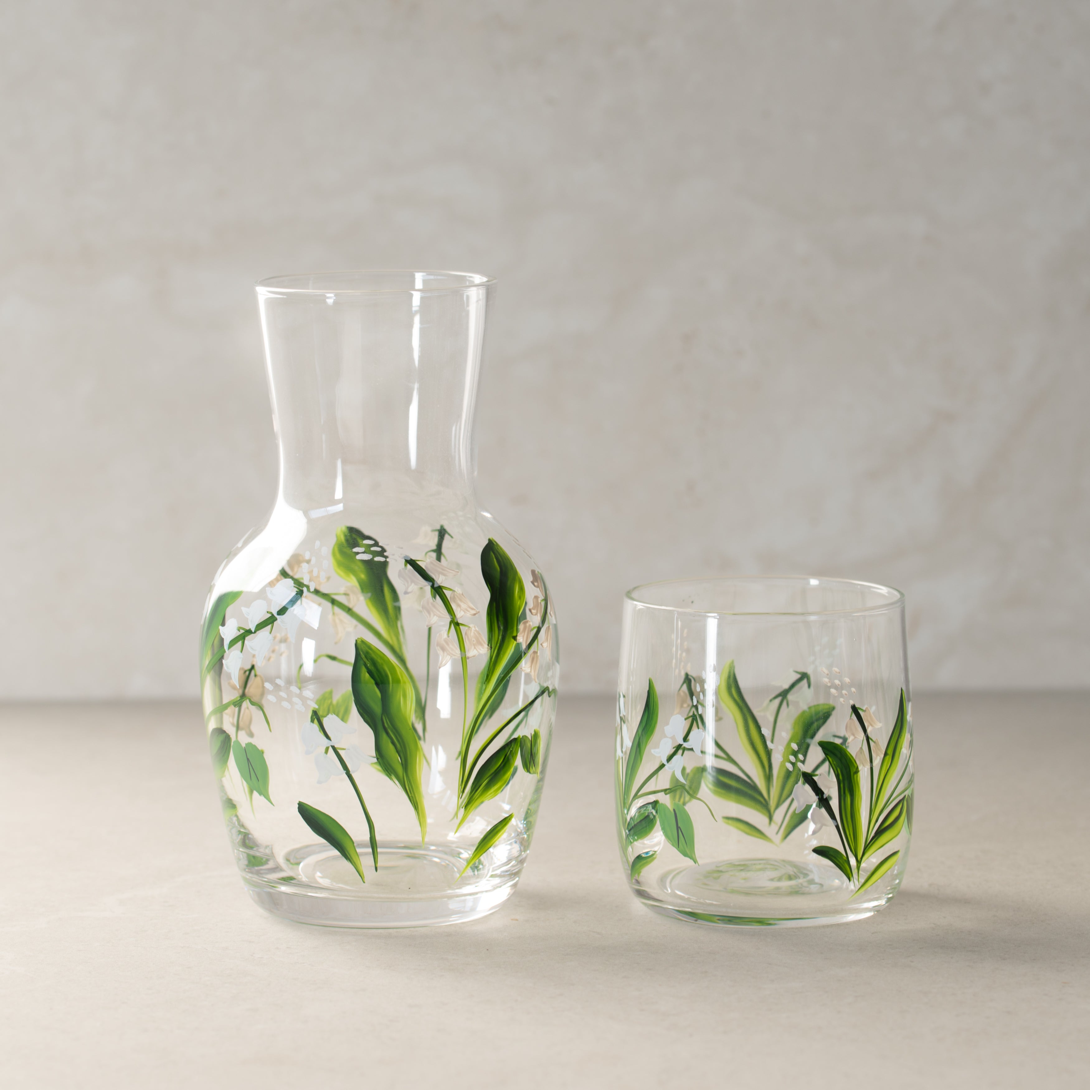 Glass Carafe Set | Hand Painted | Lillies