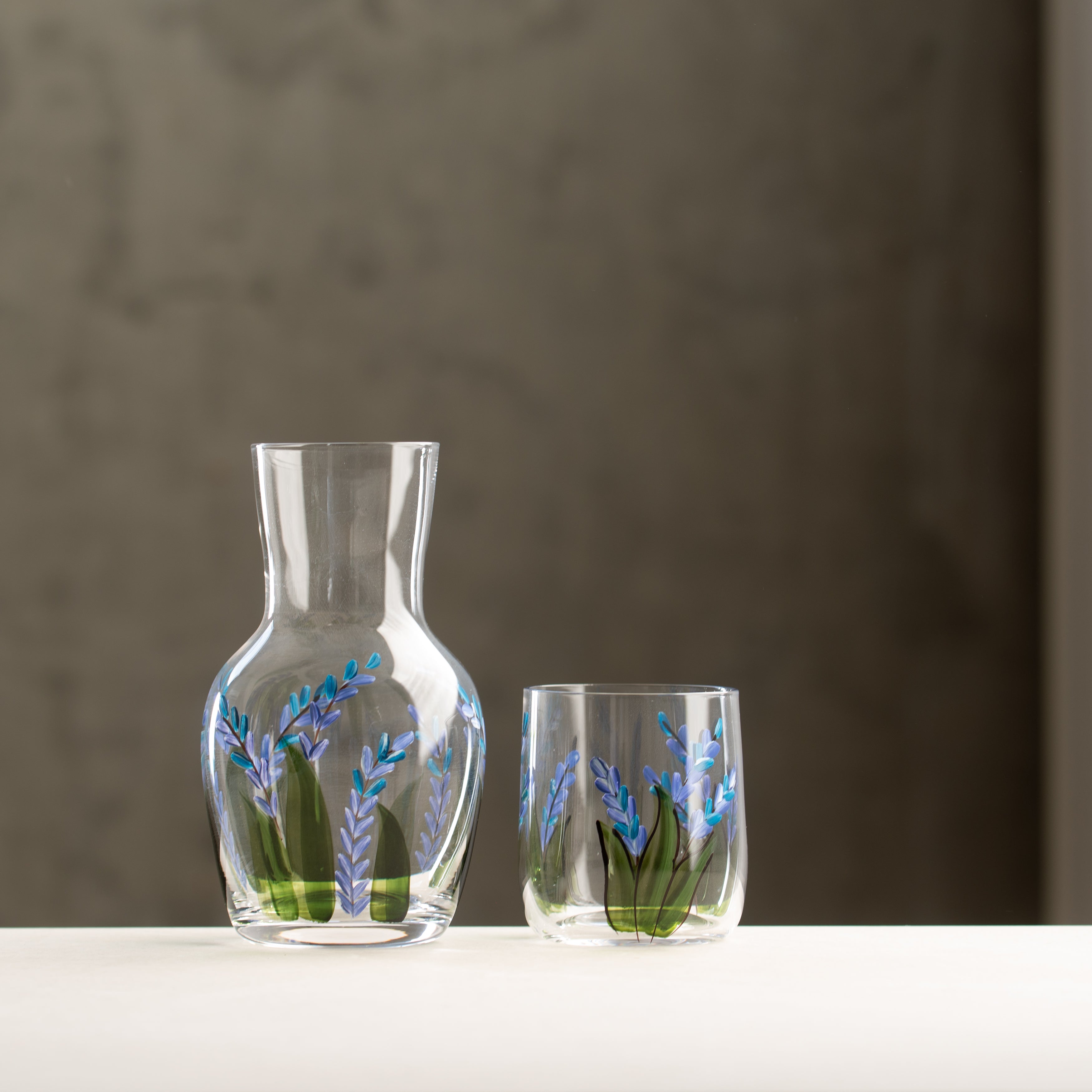 Glass Carafe Set | Hand Painted | Wisteria Geisha