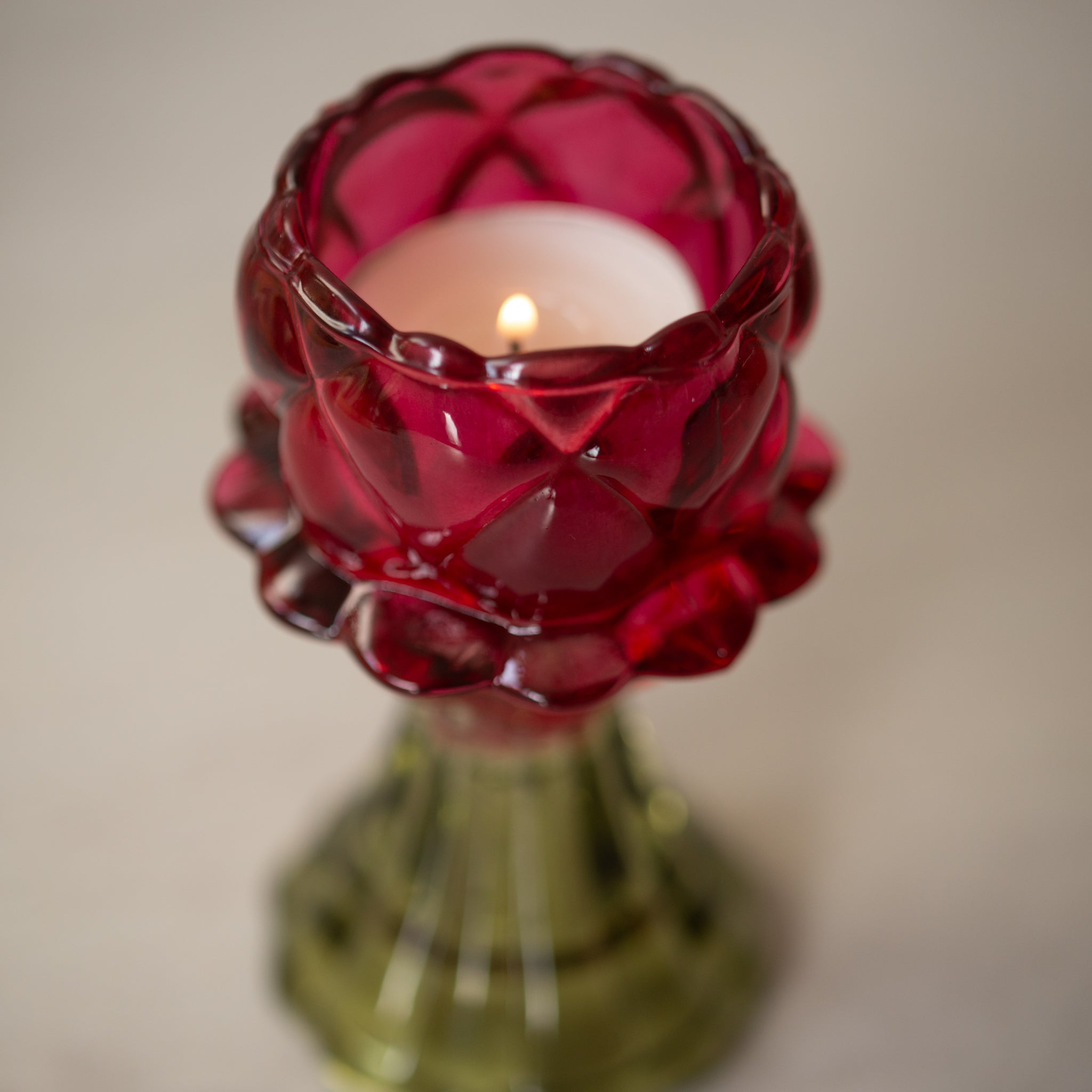 Glass Tealight Holder | Zena | Pink + Green