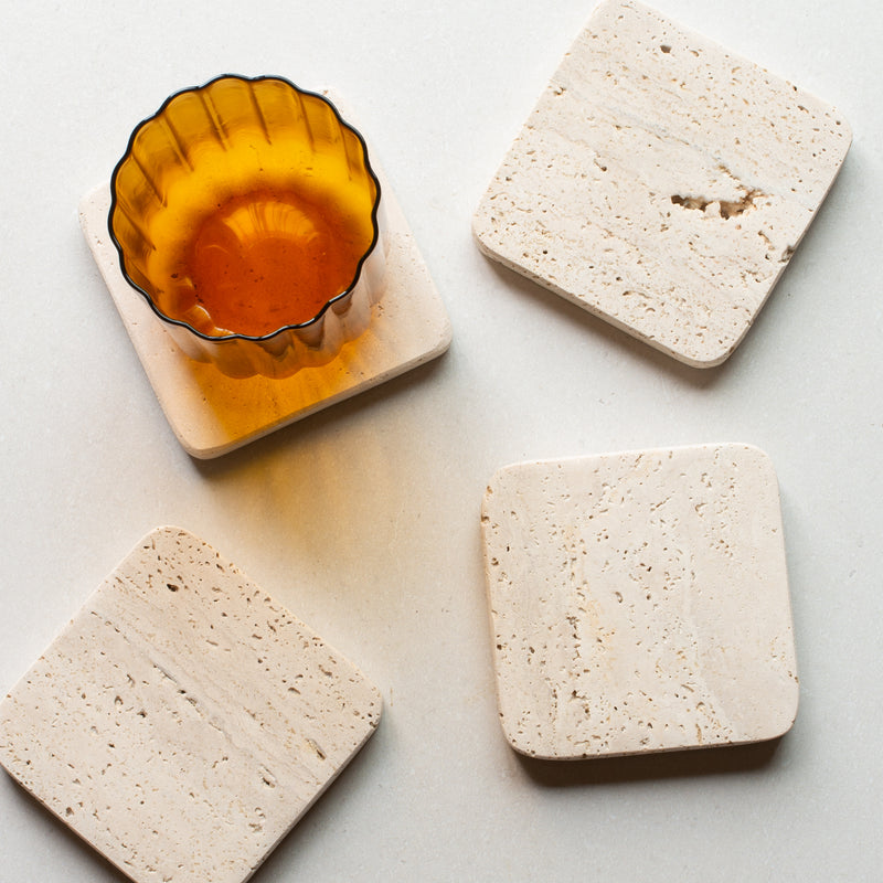 Graze Travertine Coaster | Set of 4 | Sand