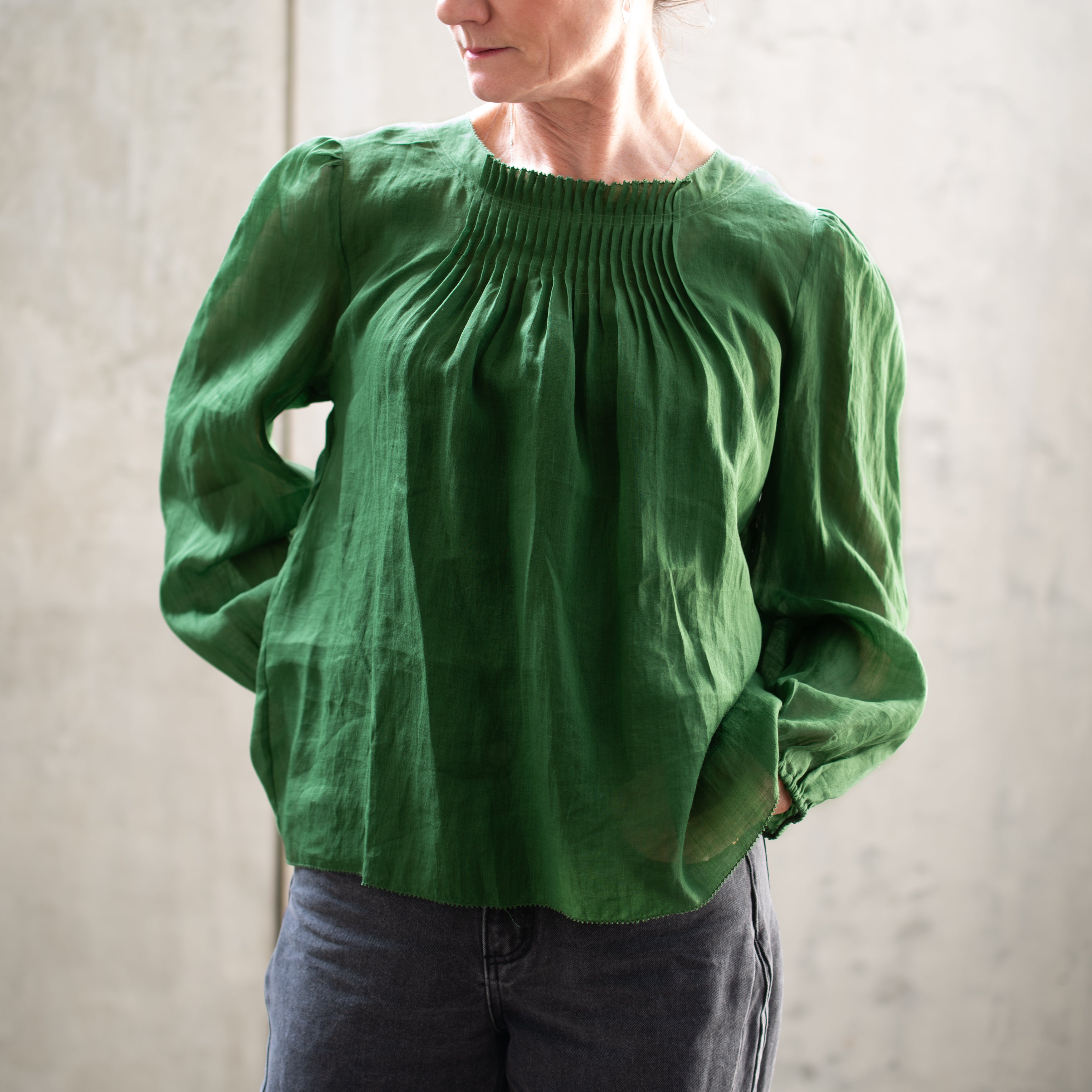 Long Sleeve Pintuck Top | Ariel | Moss