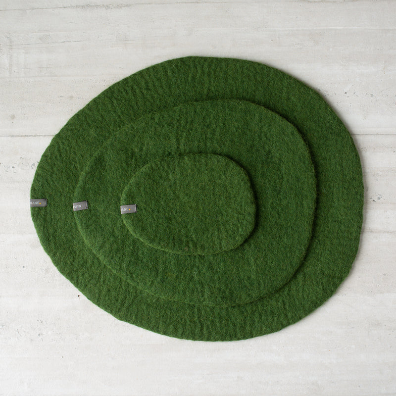 Muskhane Wool Felt Pebble Mat | Olive Green | Large