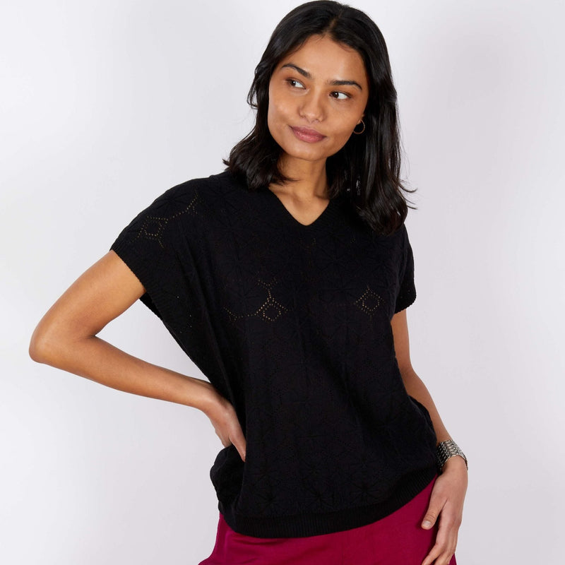 Textured Knit Top | Black | Free Size