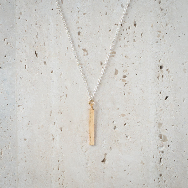 Sterling Silver Necklace | Hammered Bar Gold 14K Gold Vermeil on 18" sterling silver chain