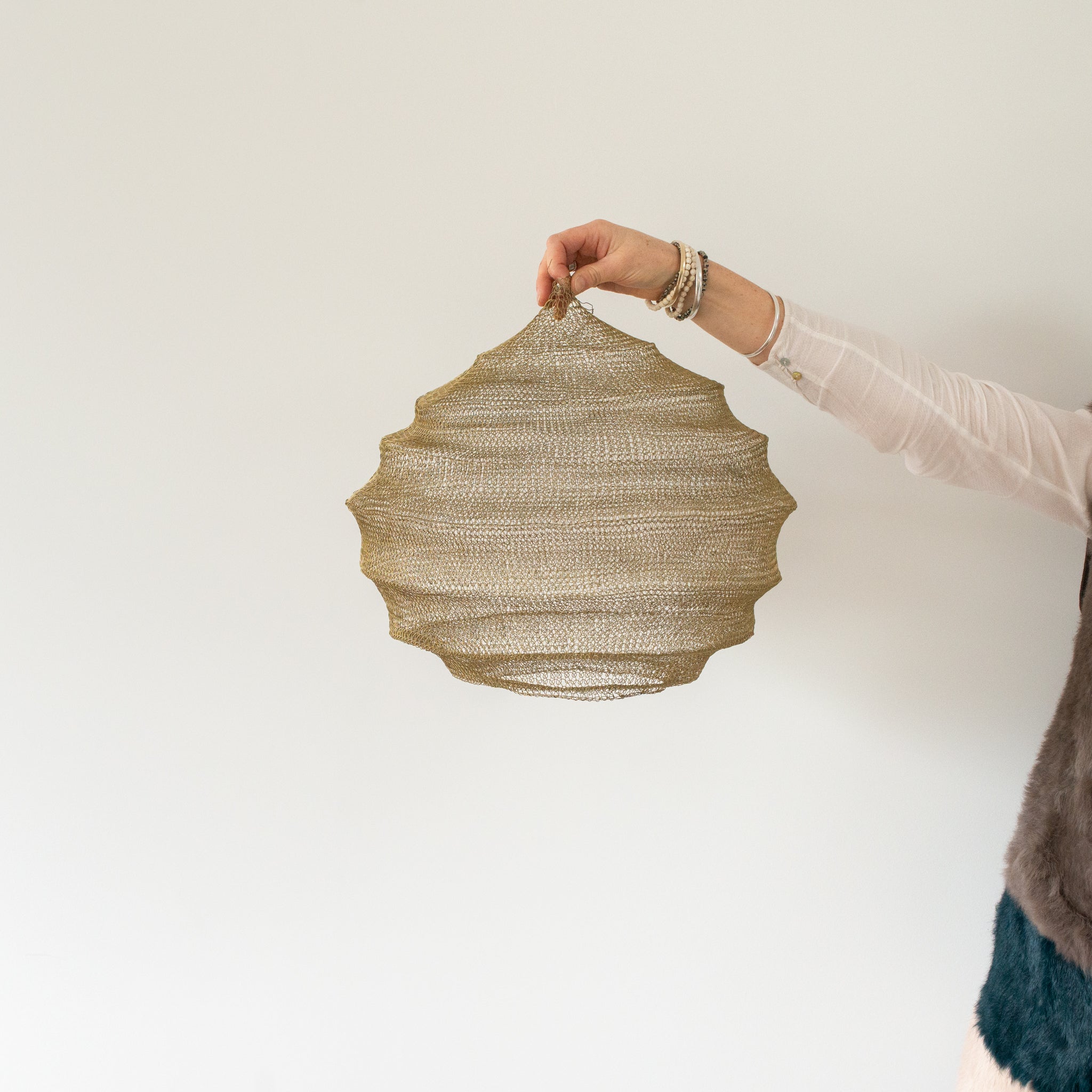 Hand Woven Wire Light Shade | Ruche | Gold