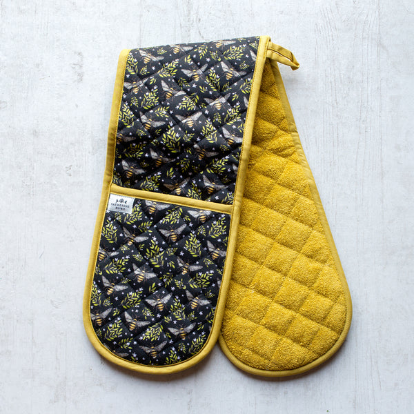 Oven Gloves (Organic Cotton)  | Bee Pattern