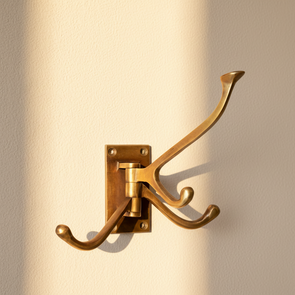 Brass Coat Hook | Hinged Triple Hook