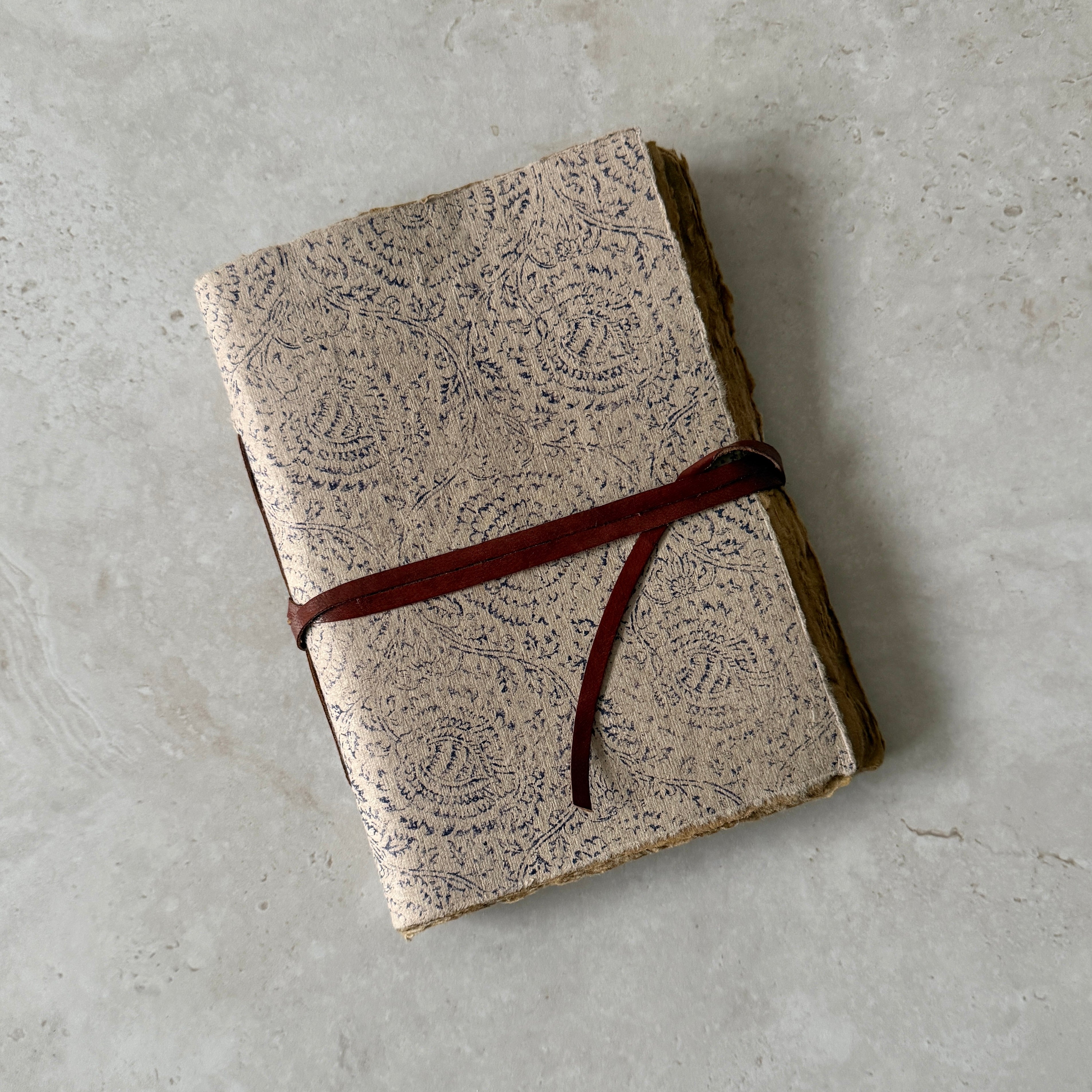 Handmade Journal | Blue Floral | Large | Brown Paper