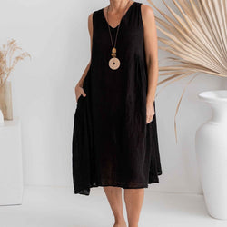 Linen Dress | Padova | OS | Black