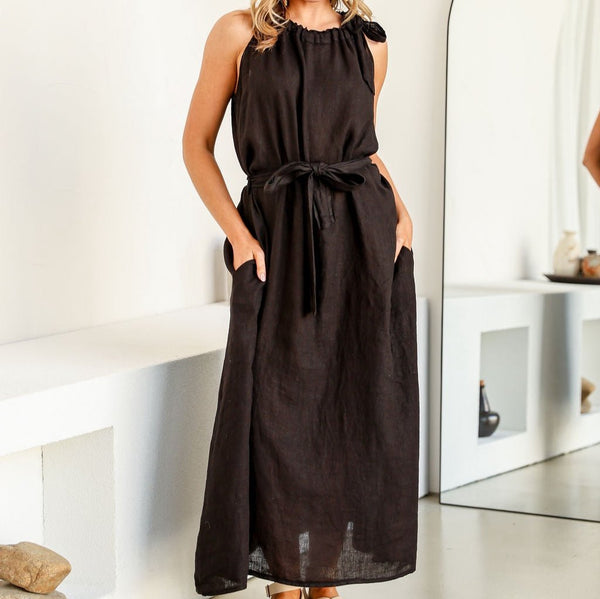 Linen Dress | Papavero | Black | OS