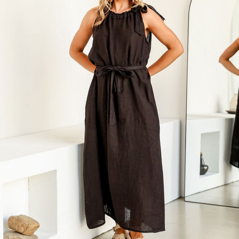 Linen Dress | Papavero | Black | OS