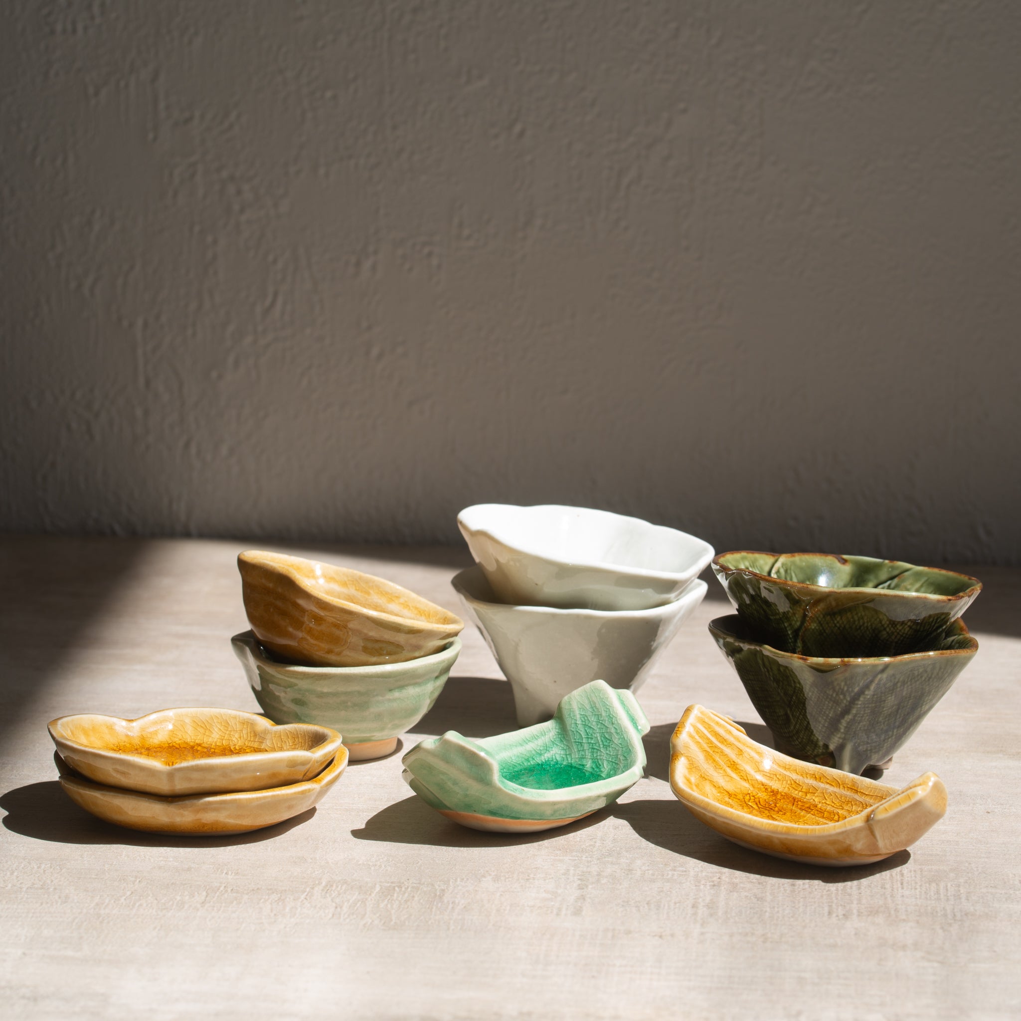 Japanese Ceramics | Plum Petal Dish Set/2| Mustard
