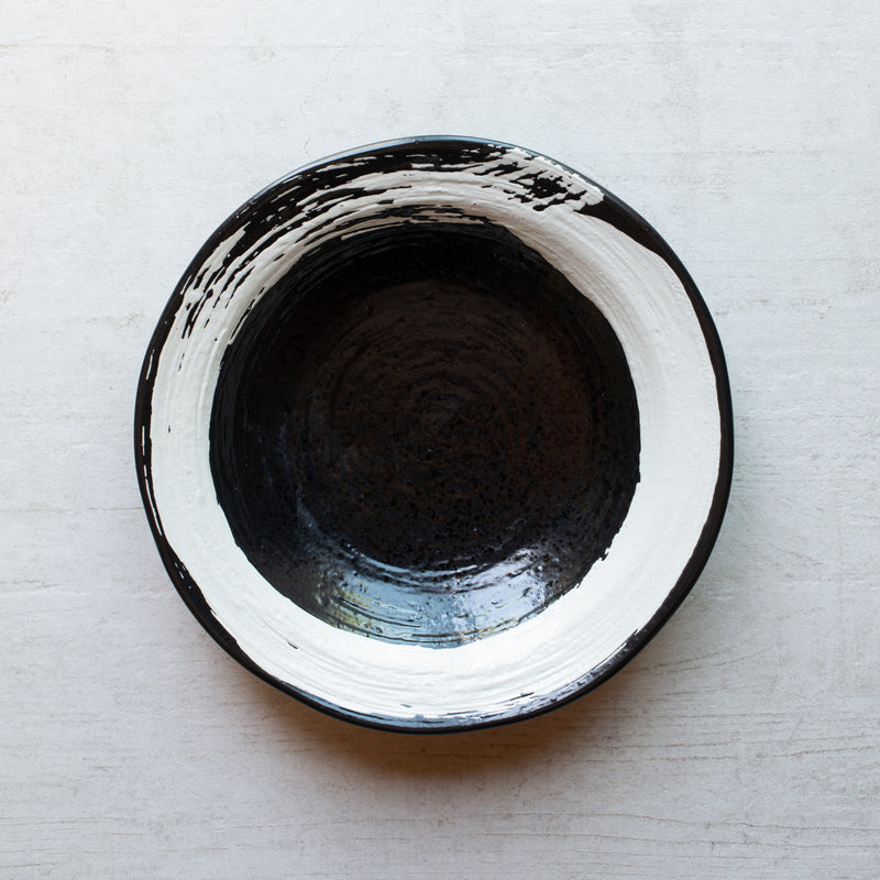 Japanese Ceramics | Black Serving Dish | White Brushstroke