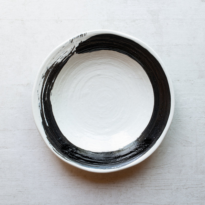 Japanese Ceramics | White Serving Dish | Black Brushstroke