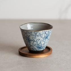 Japanese Ceramics | Tea Cup + Teak Coaster | Botan