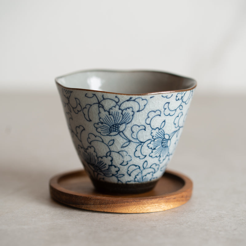 Japanese Ceramics | Tea Cup + Teak Coaster | Botan