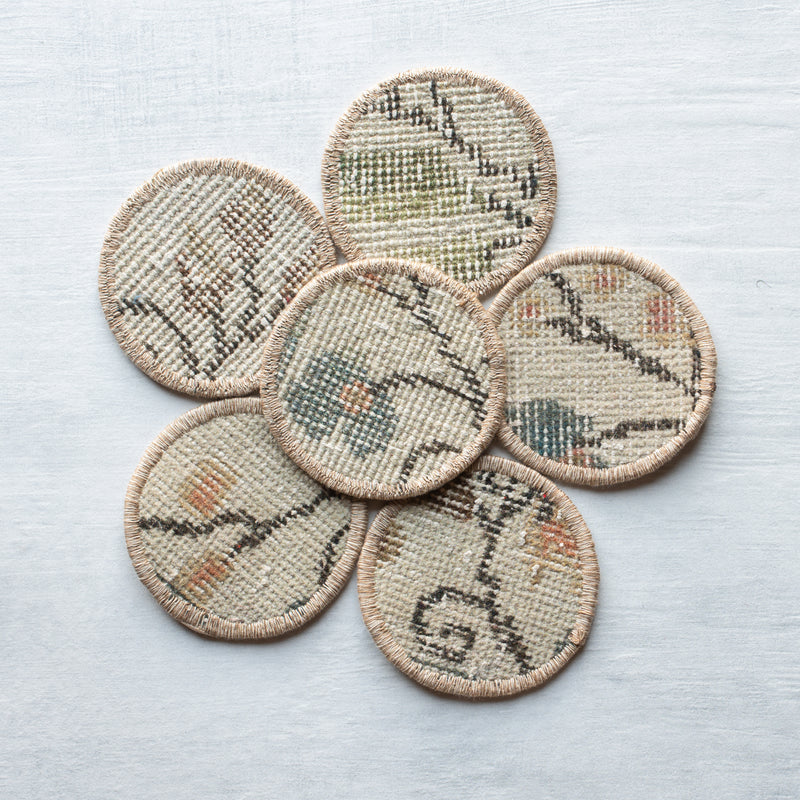 Kilim Coasters | Set 6 | Natural Floral