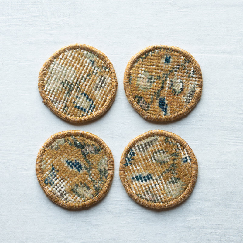 Kilim Coasters | Set 4 | Small | Mustard Floral