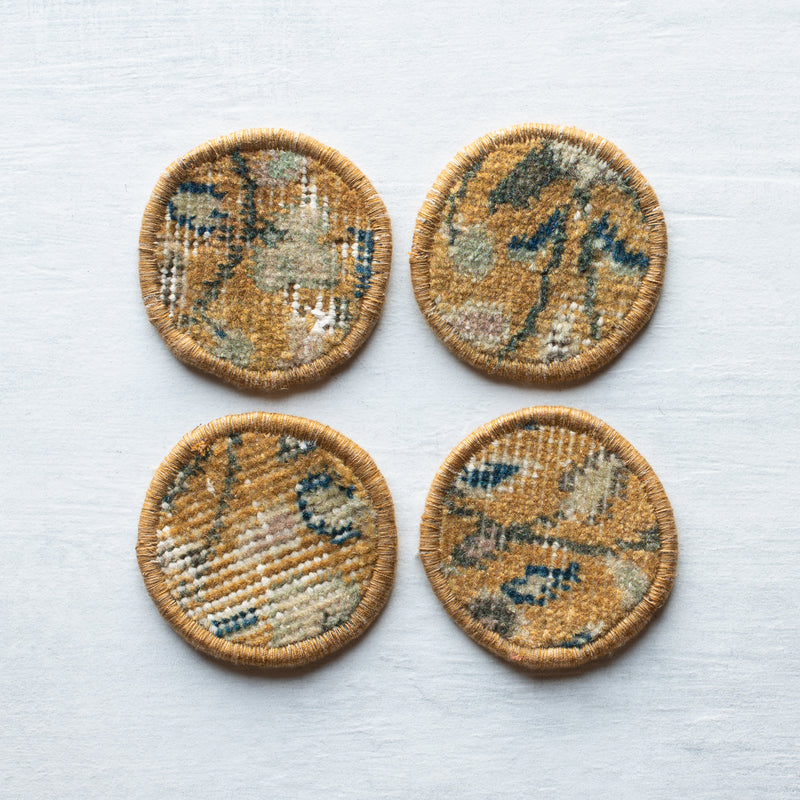 Kilim Coasters | Set 4 | Small | Mustard Floral