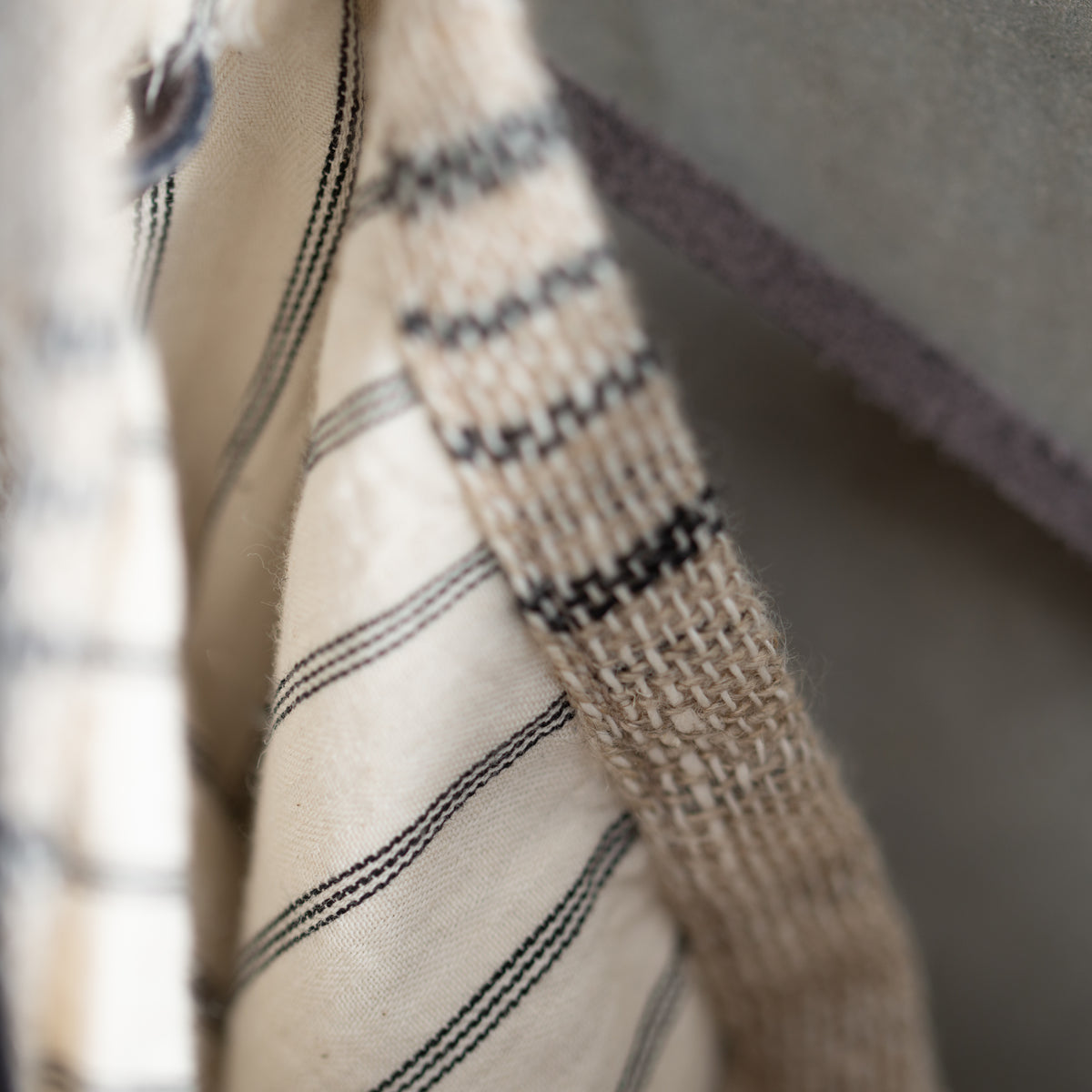 Linen + Leather Stripe Bag | Natural