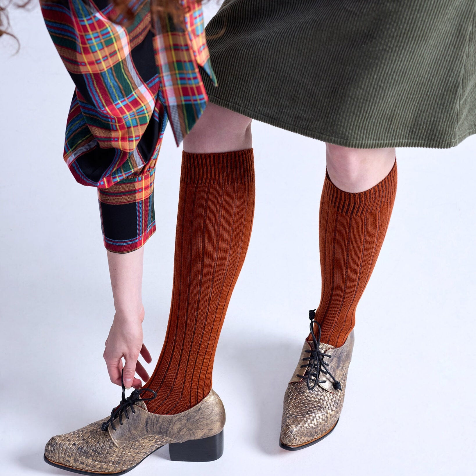 Merino Knee High Rib Socks | Paprika | OS