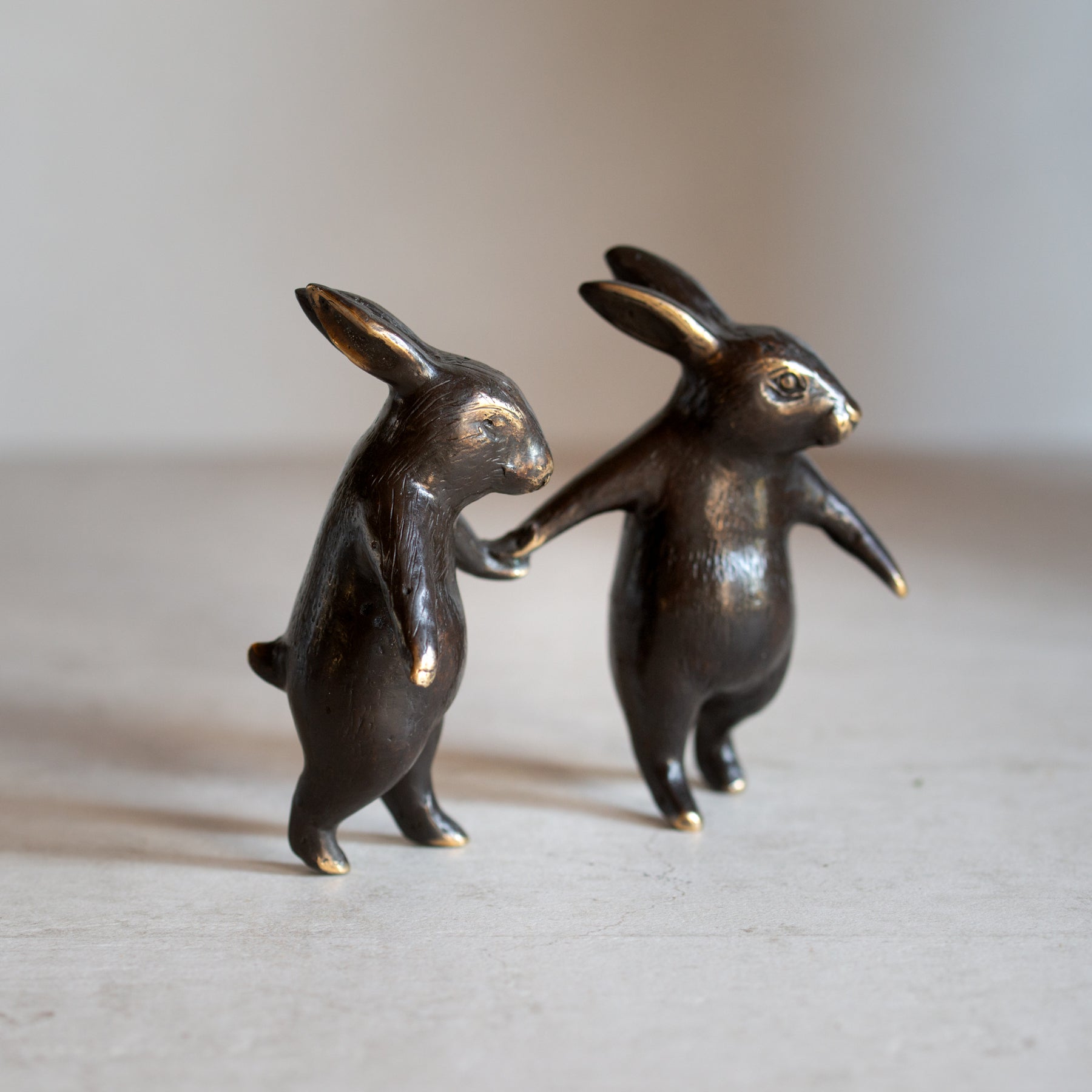 Bronze Dancing Rabbits Sculpture | Antique / Gold Finish