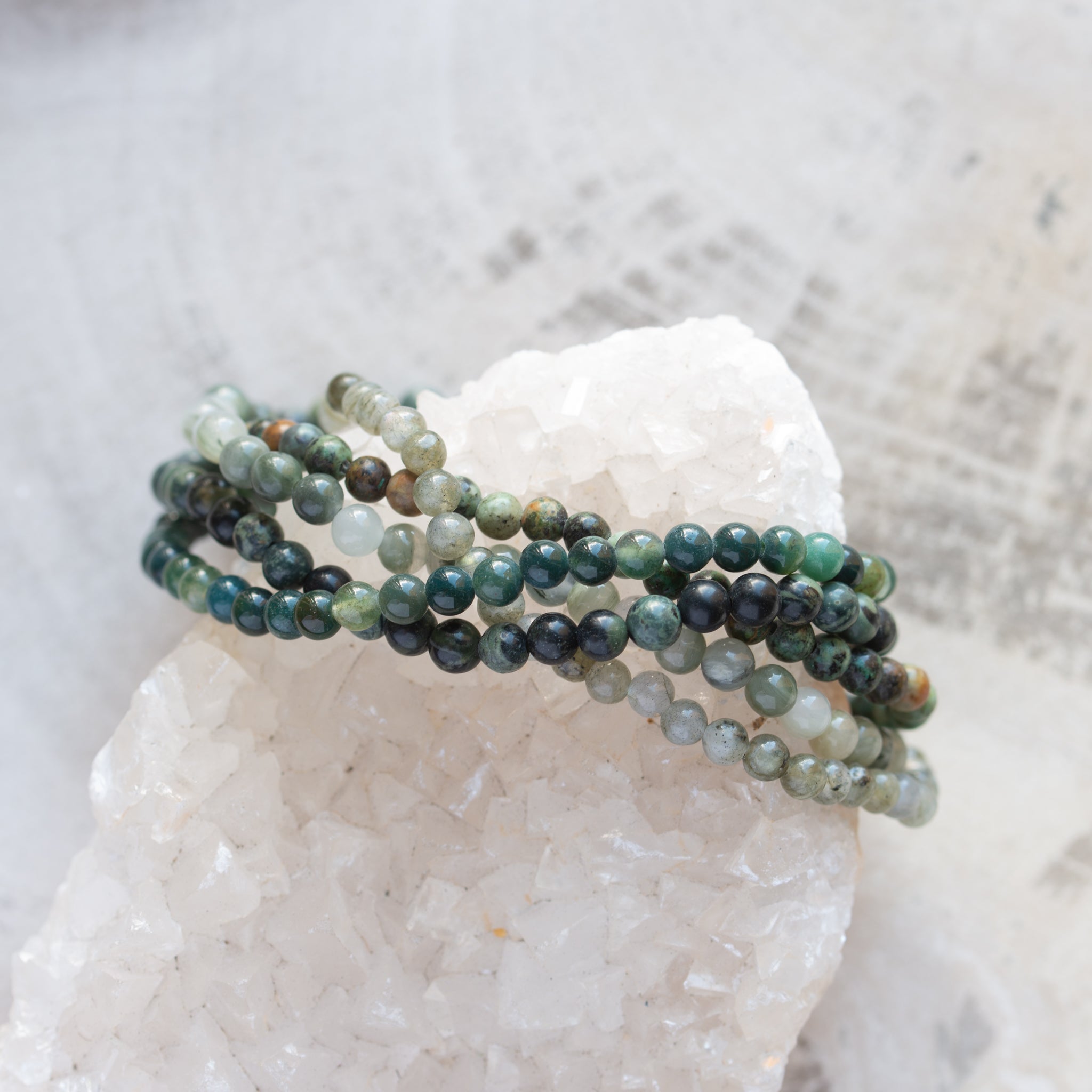 Natural Stone Bracelet Set/5 | Moss