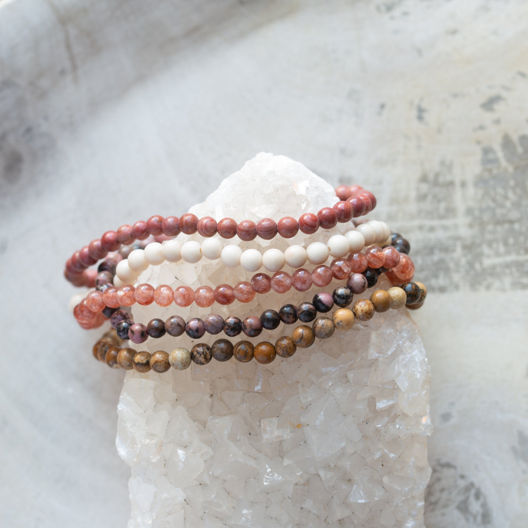 Natural Stone Bracelet Set/5 | Rosy