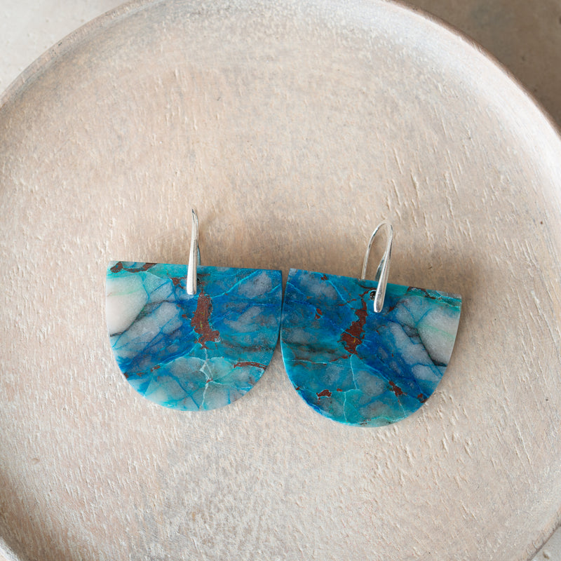 Natural Stone Earrings | Chrysocolla Shield A