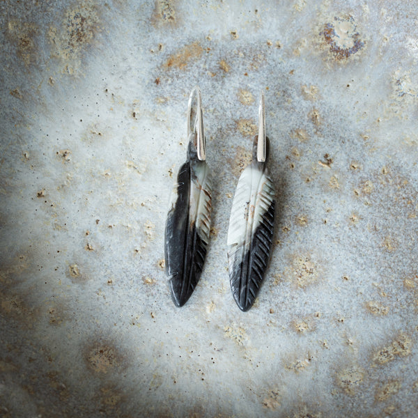 Natural Stone Earrings | Picasso Jasper Feathers [Design C]