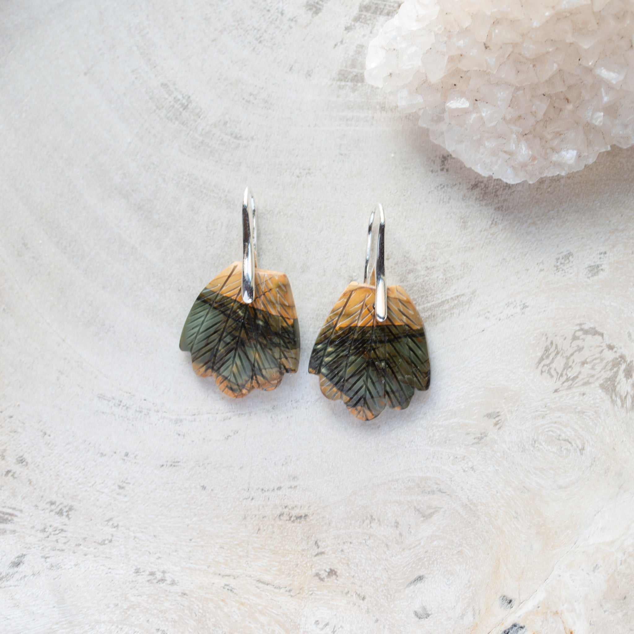 Natural Stone Earrings | Picasso Jasper Feathers [Design G]