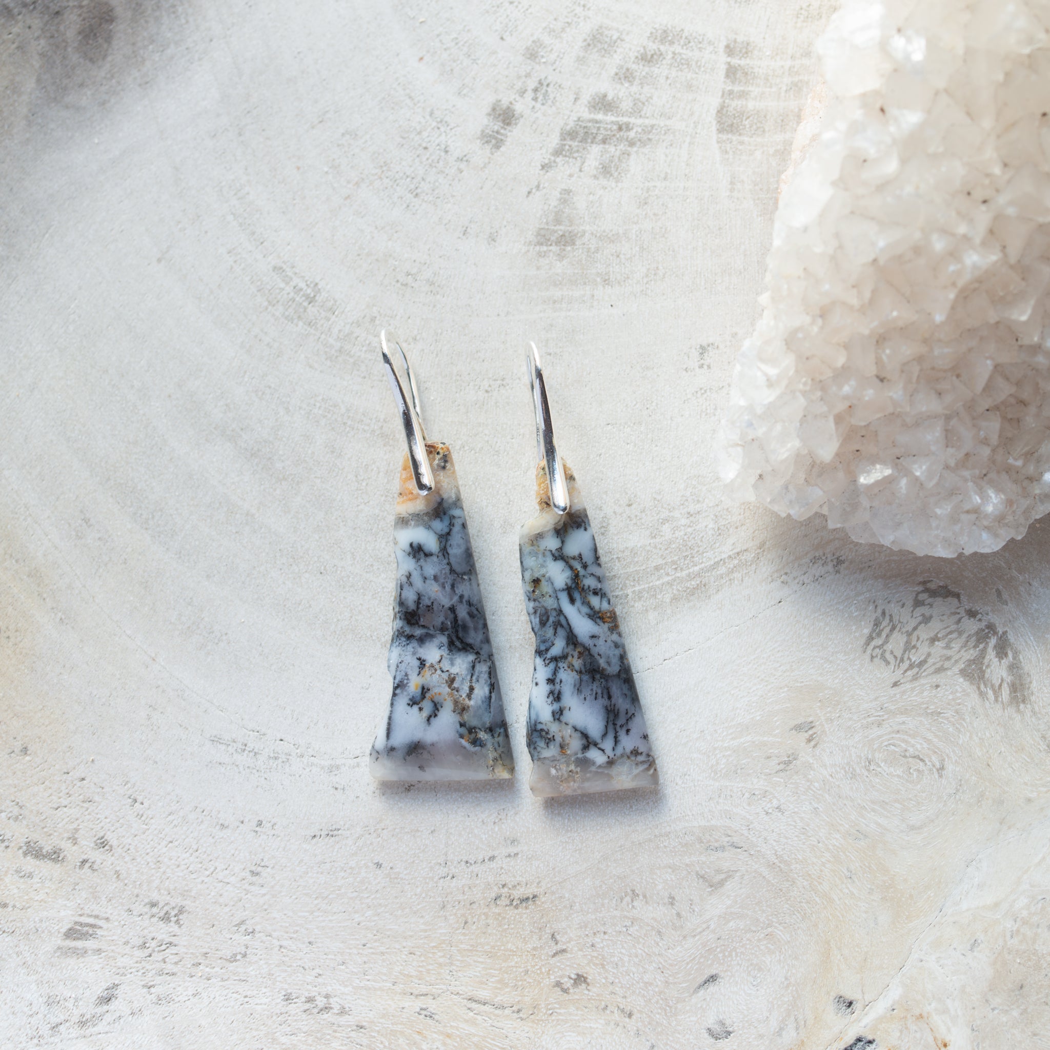 Natural Stone Earrings | Raw Edge Dendritic Agate
