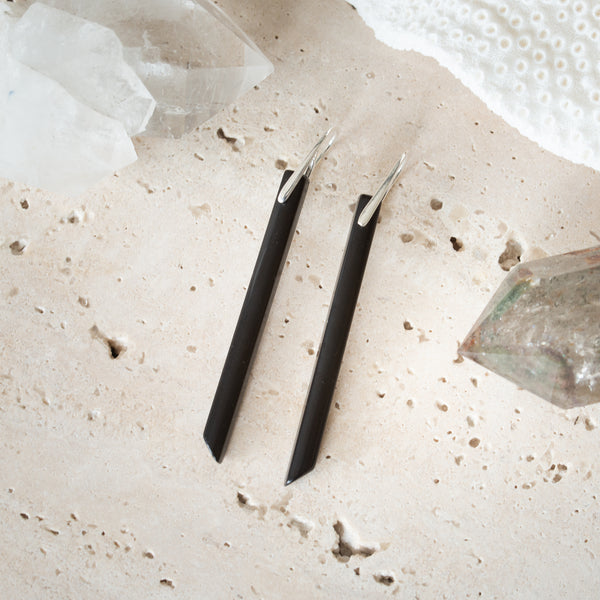 Natural Stone Earrings | Obsidian Angle Drop