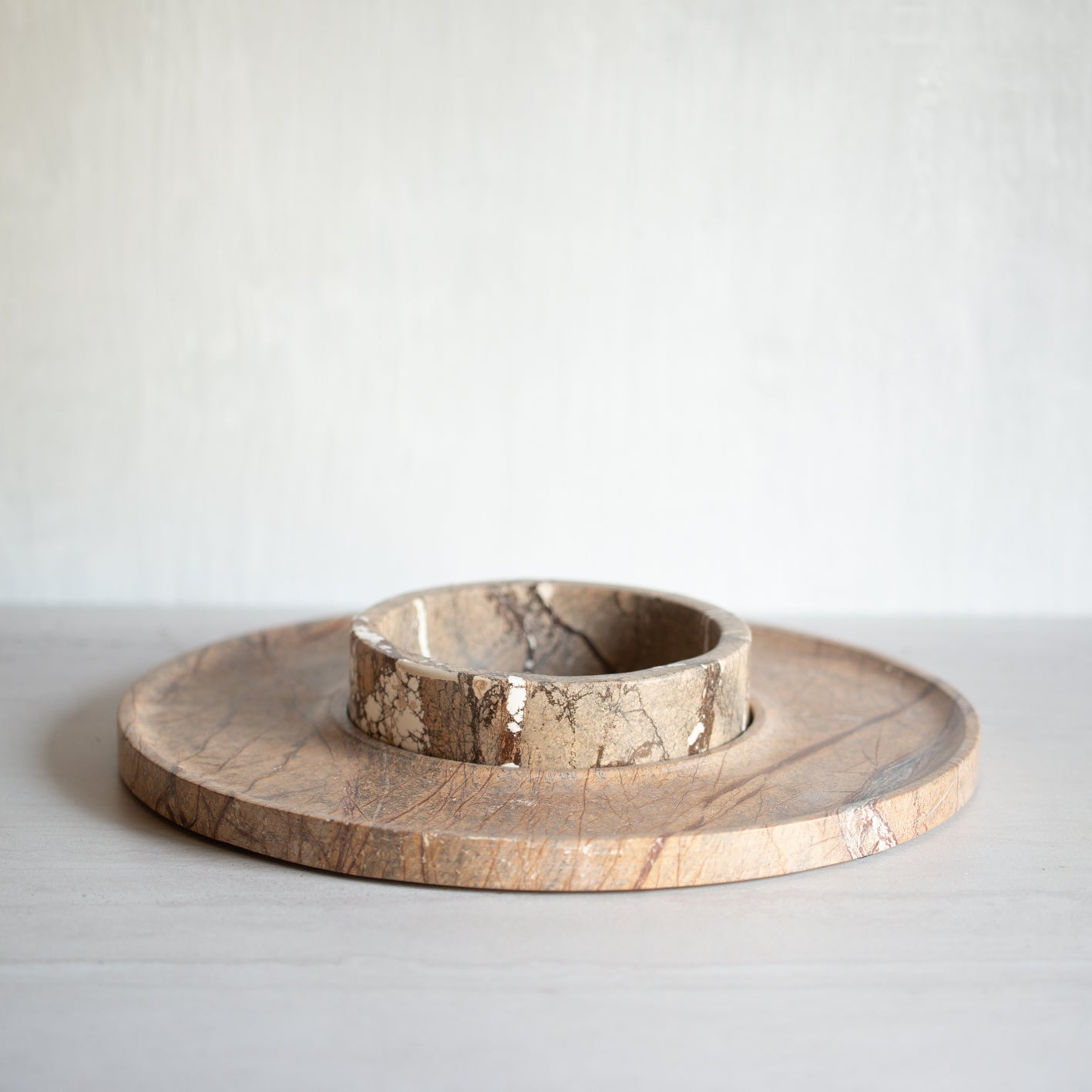 Orbit Brown Forest Marble Serving Bowl + Platter