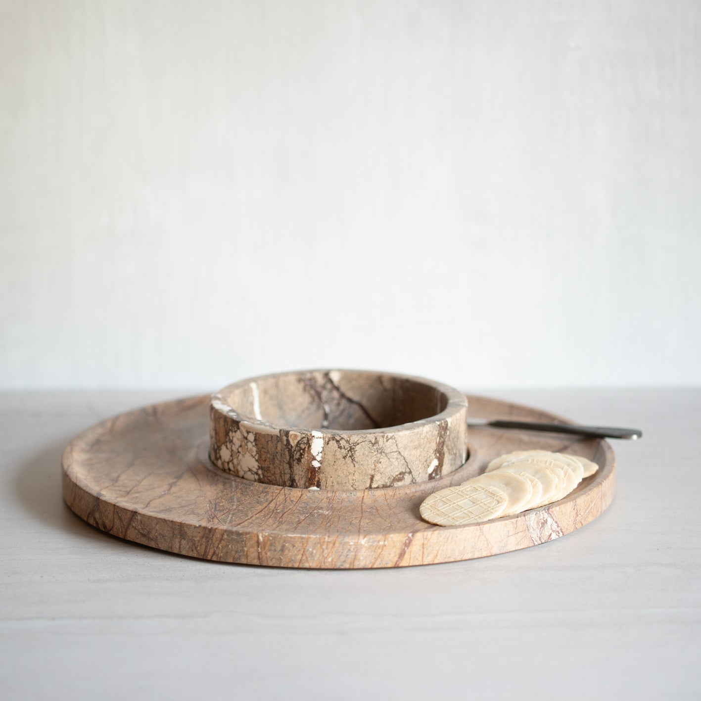 Orbit Brown Forest Marble Serving Bowl + Platter