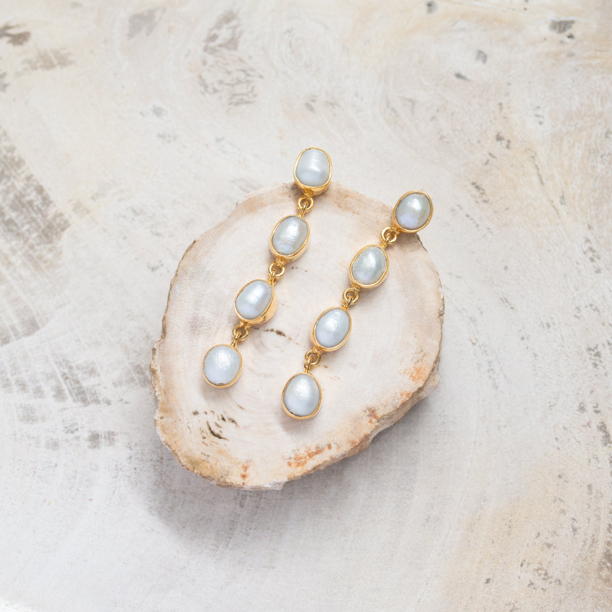Raw Crystal Stone Earrings | Pearl Drops