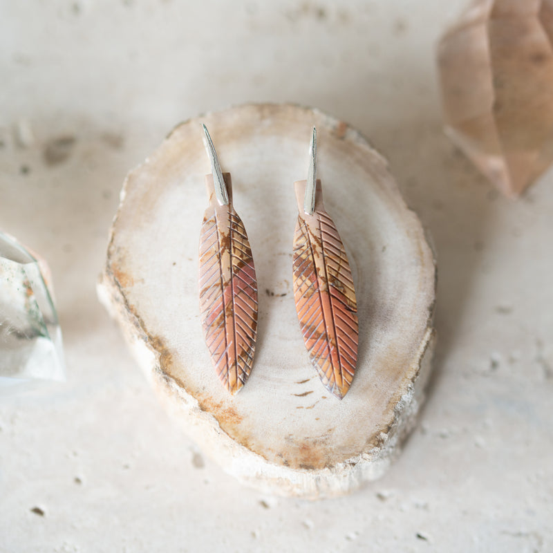 Natural Stone Earrings | Picasso Jasper Feathers [Design J]