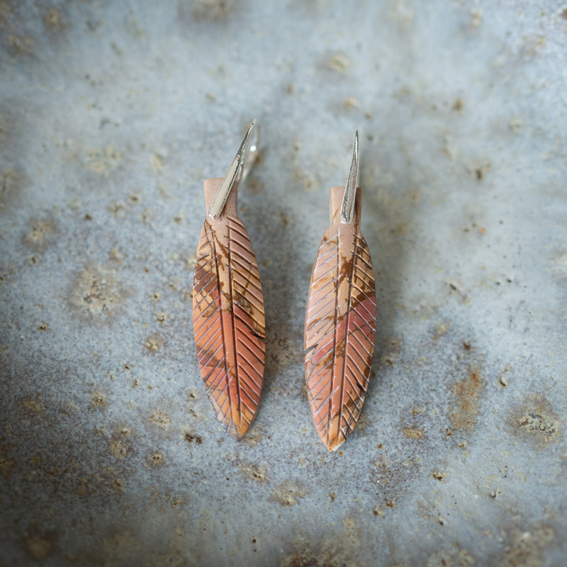Natural Stone Earrings | Picasso Jasper Feathers [Design J]