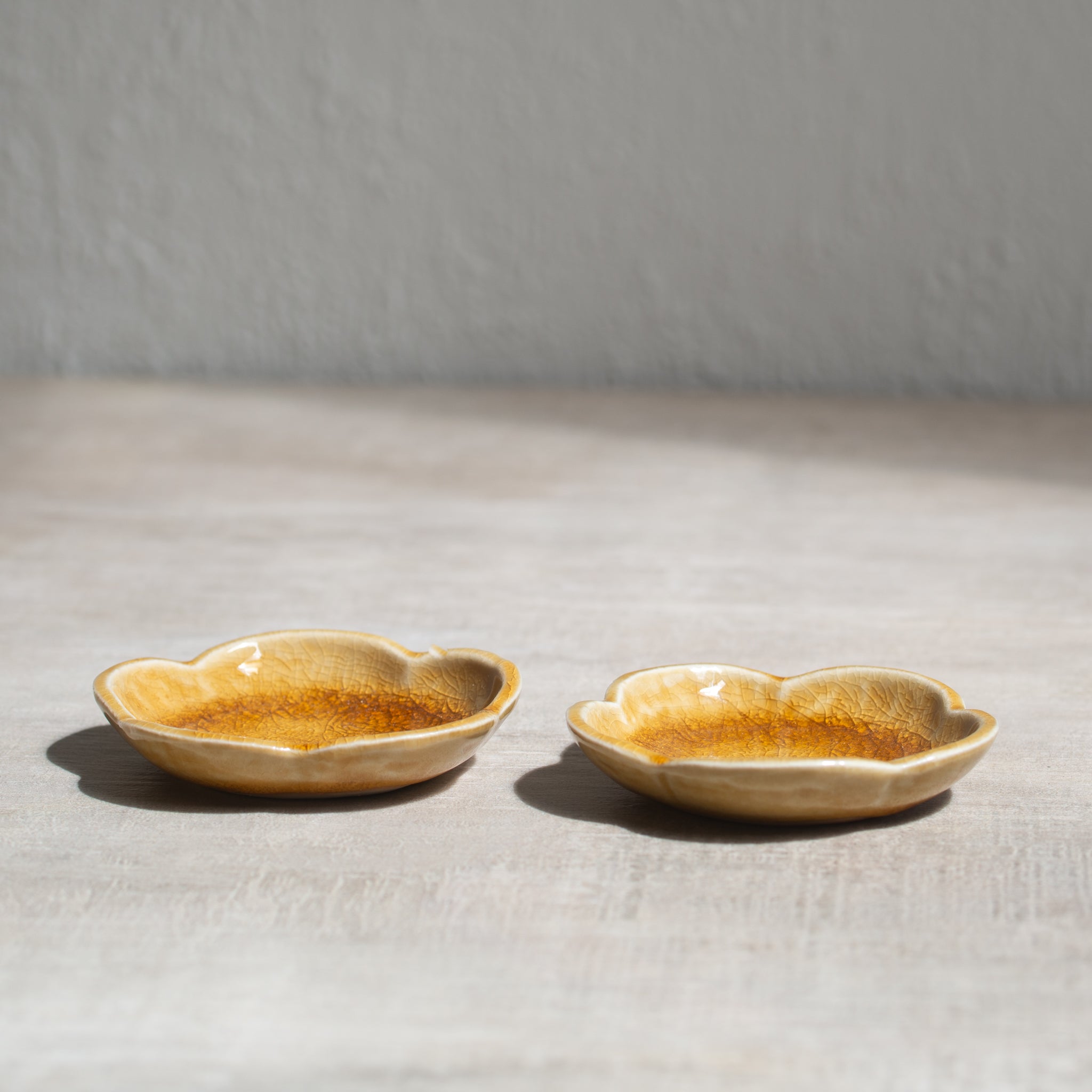Japanese Ceramics | Plum Petal Dish Set/2| Mustard
