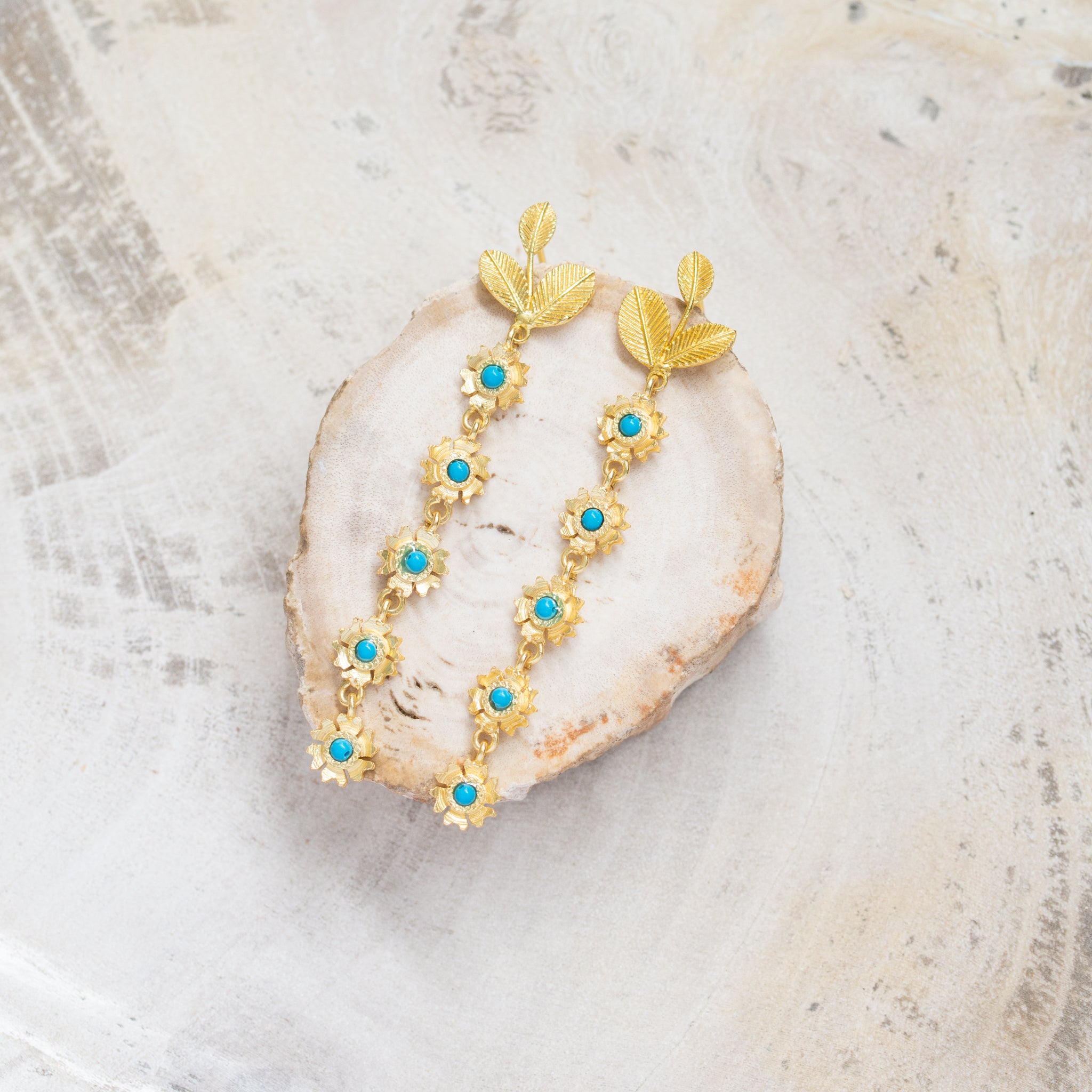 Raw Crystal Stone Earrings | Blue Daisy Drops