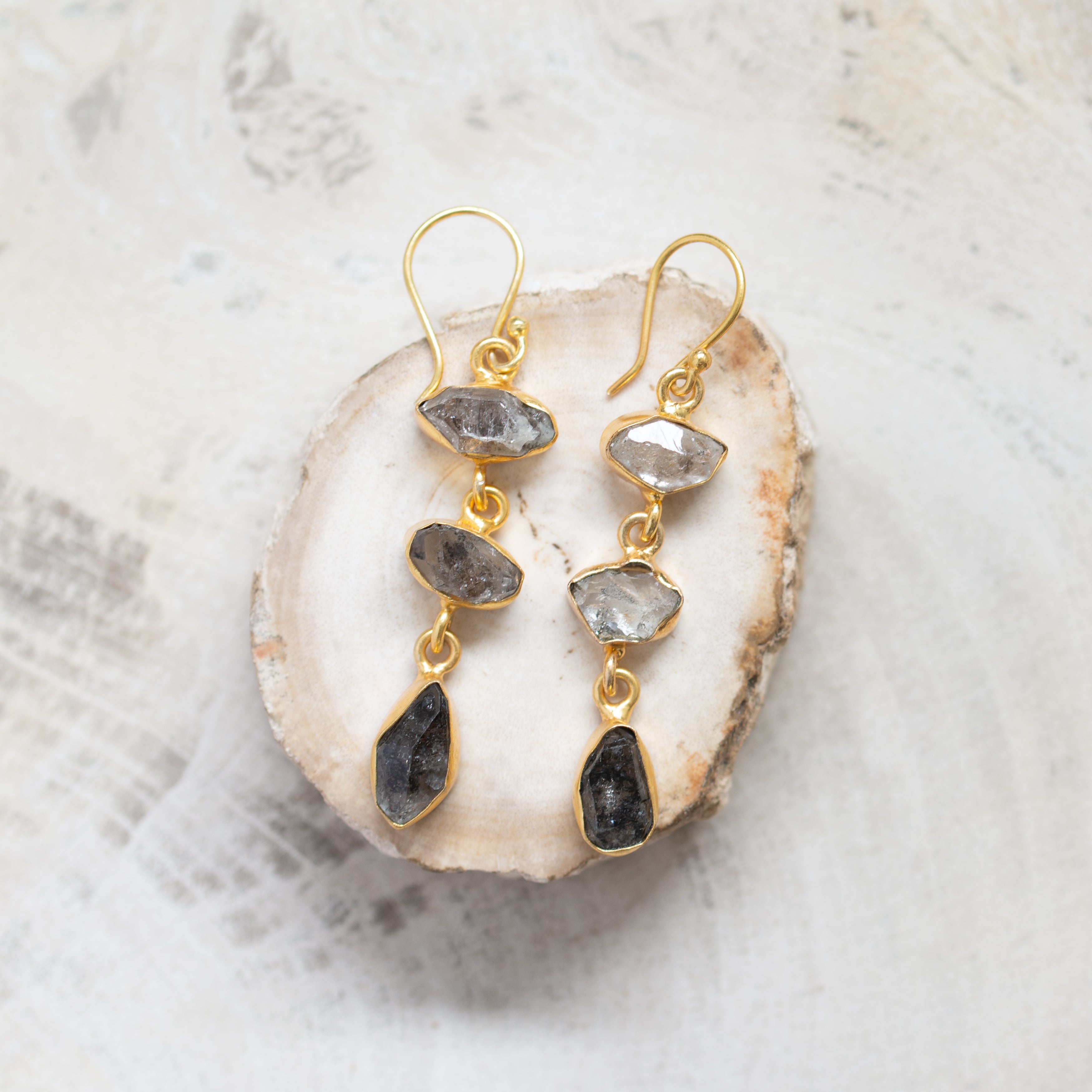 Raw Crystal Stone Earrings | Dark Herkimer Diamond