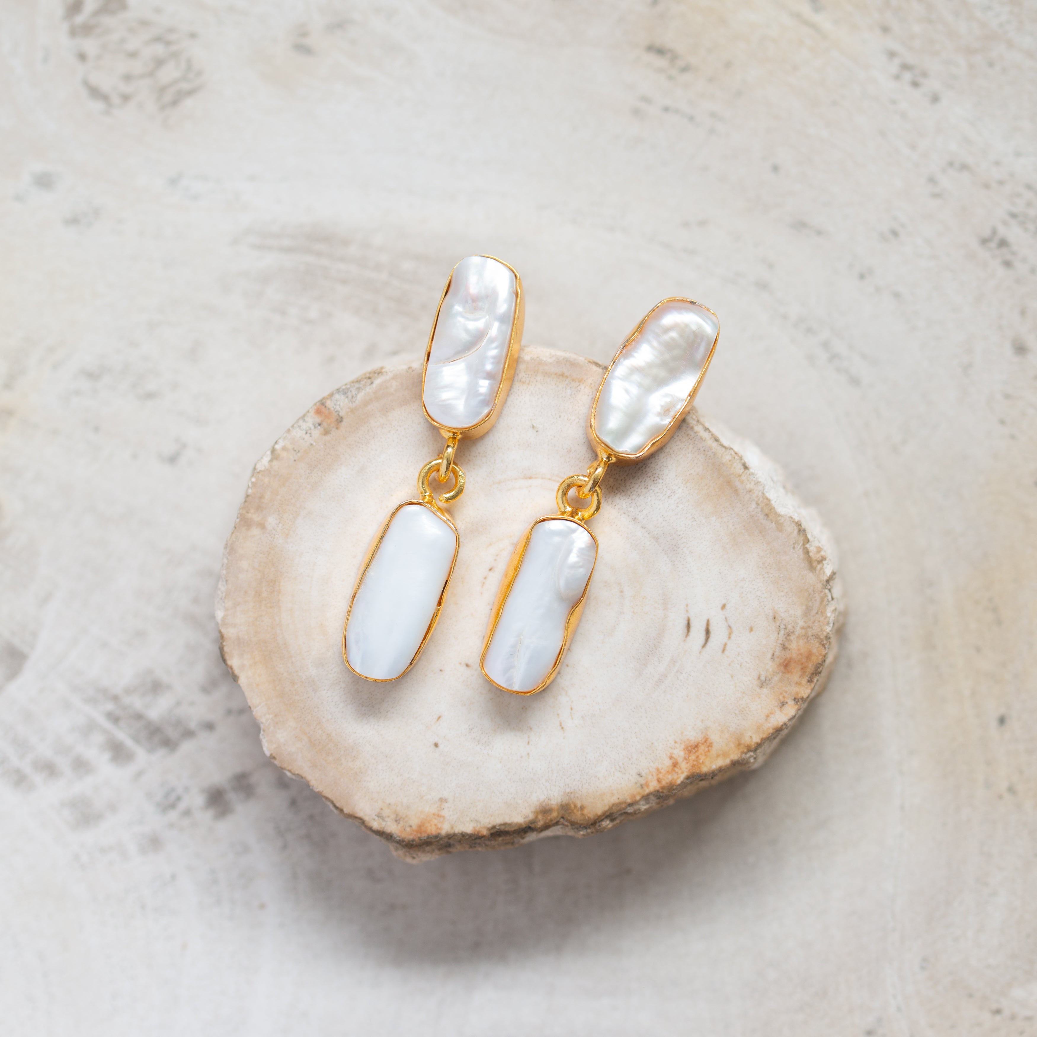 Raw Crystal Stone Earrings | Double Pearl Drops