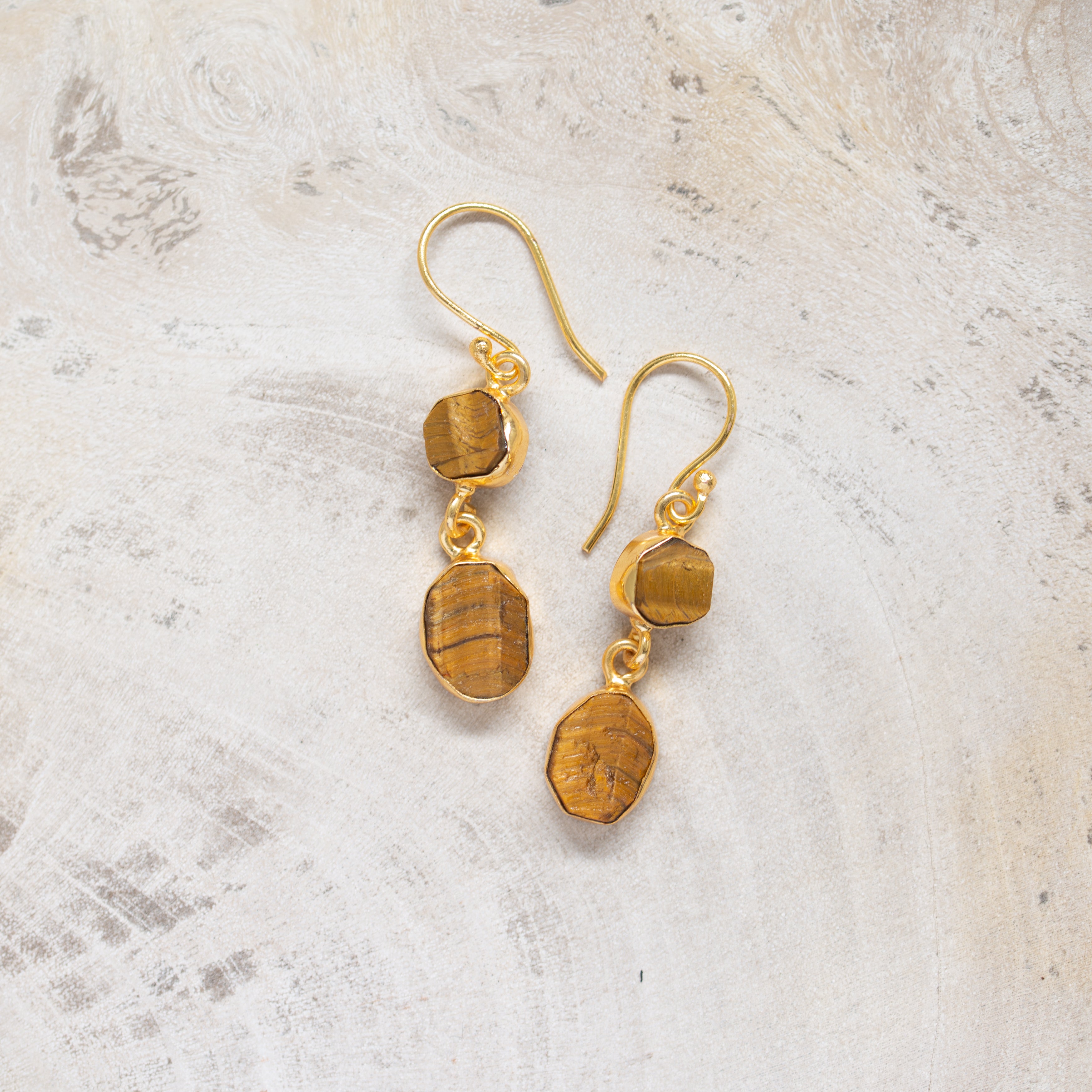 Raw Crystal Stone Earrings | Tiger Eye