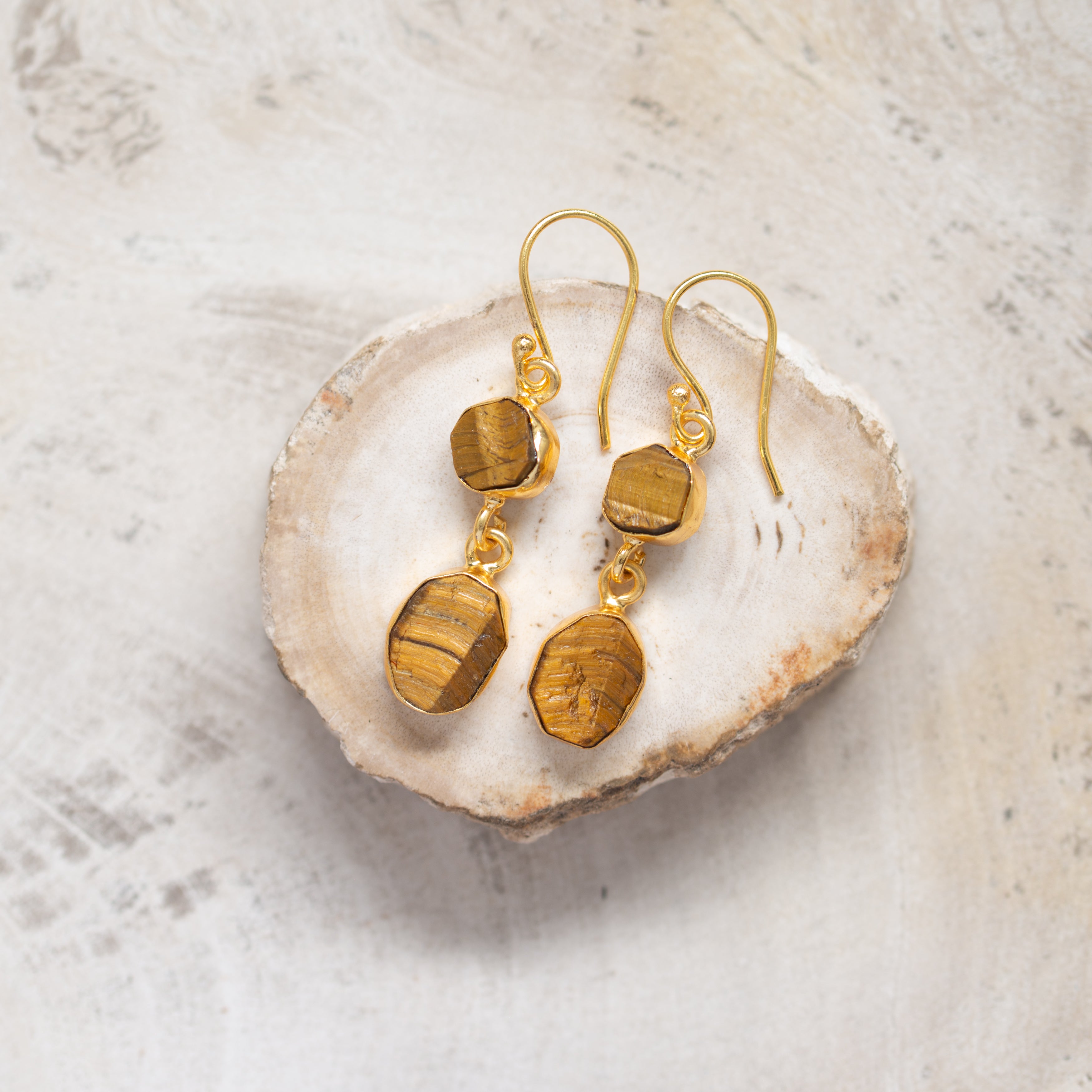 Raw Crystal Stone Earrings | Tiger Eye