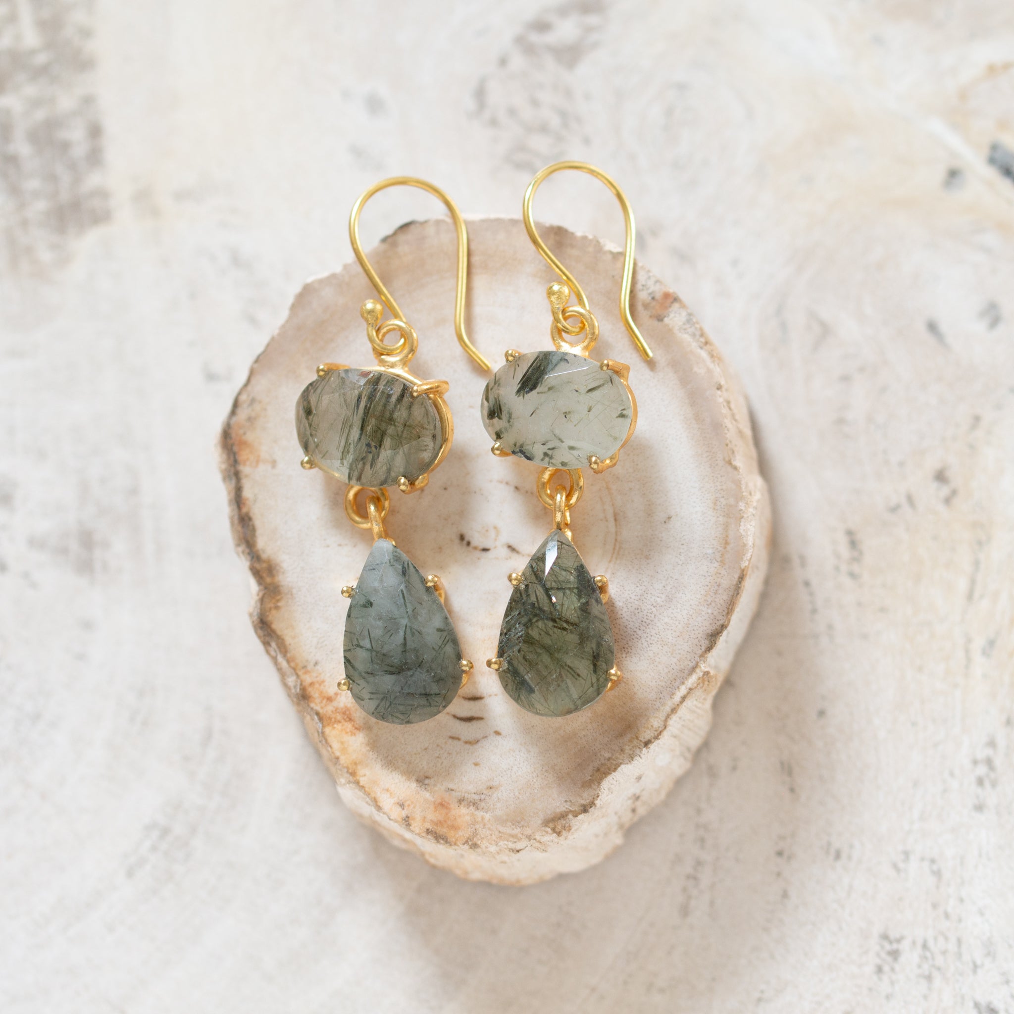 Raw Crystal Stone Earrings | Rutilated Quartz Drops
