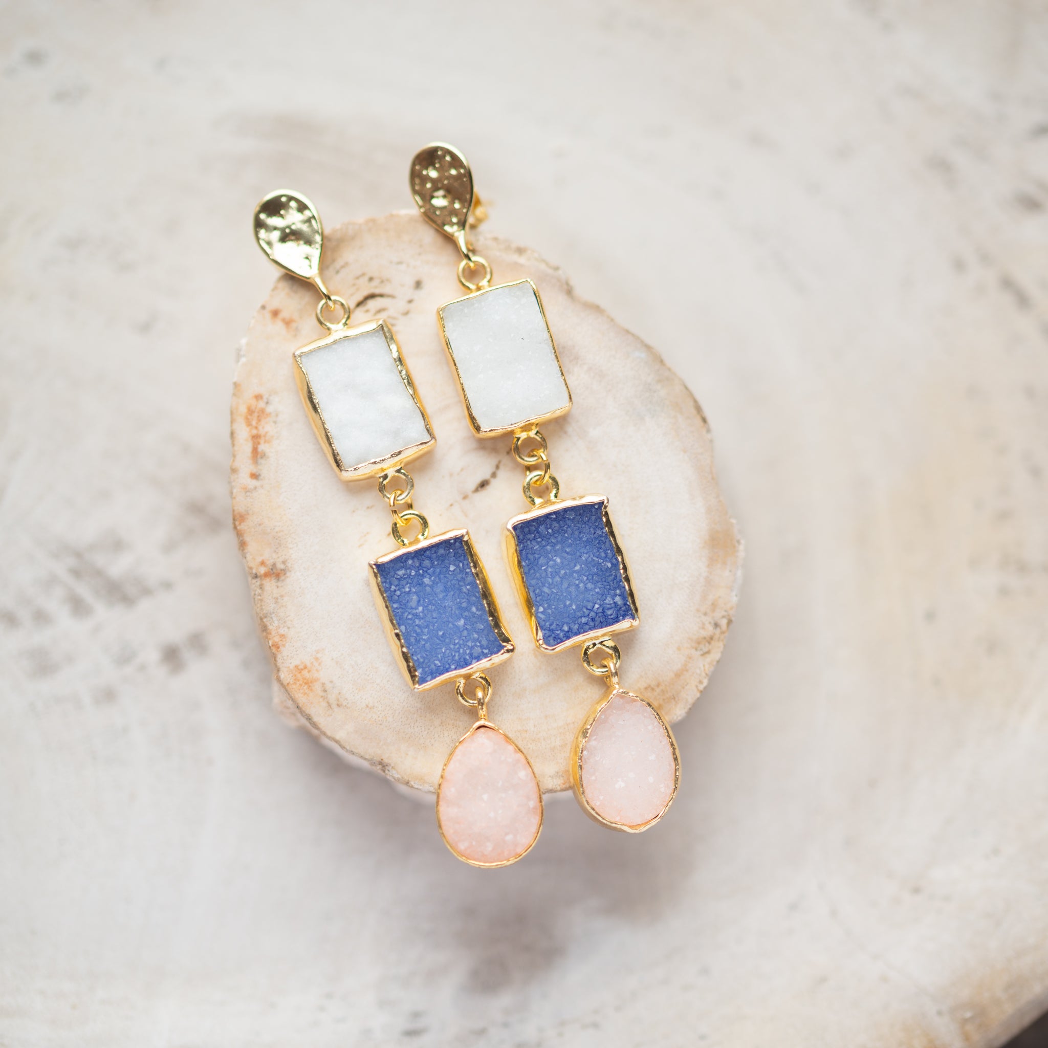 Raw Crystal Stone Earrings | Seaside Druzy