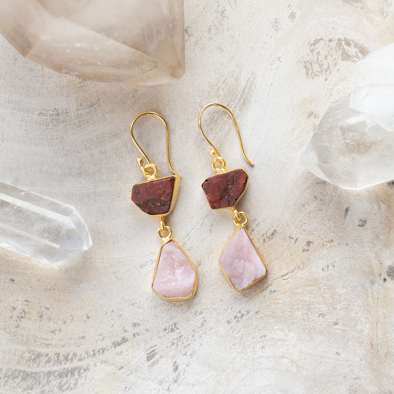 Raw Crystal Stone Earrings | Double Drop E