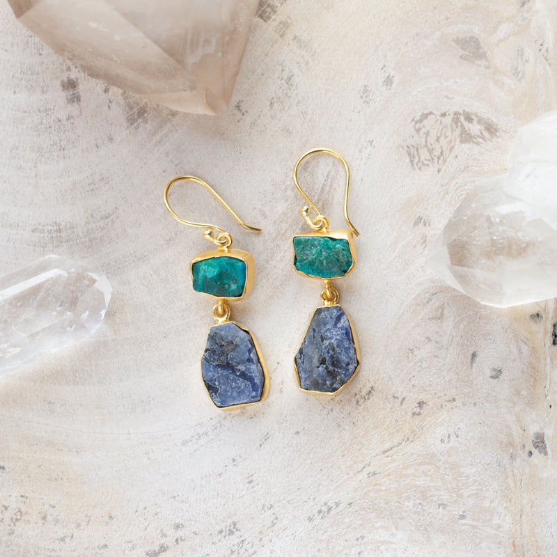 Raw Crystal Stone Earrings | Double Drop F